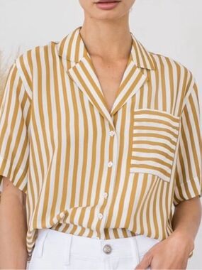 AYR The Pool Boy Silk Blend Stripe Button Front Shirt in Baguette XL